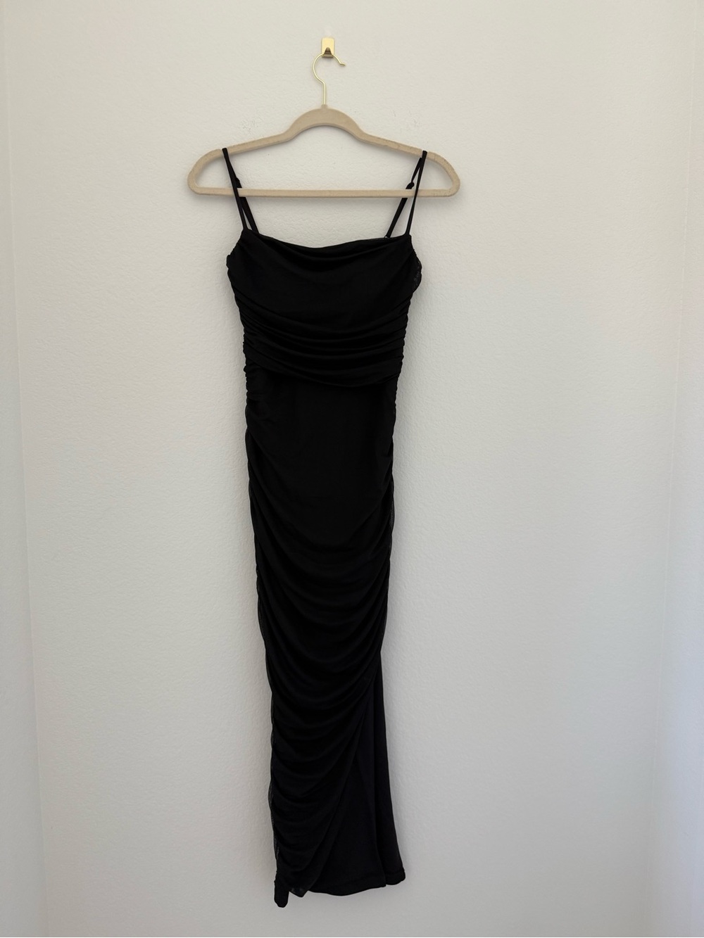 Express Black Ruched High-Low Slip Dress - Picture 3 of 7